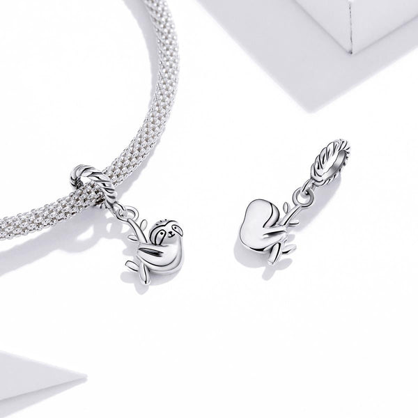 Baby Sloth Enamel Sterling Silver Bead Charm Bracelet Necklace
