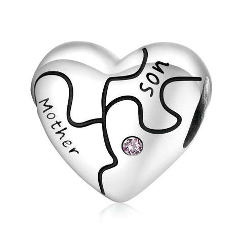 Family Mother Son Heart Sterling Silver CZ Bead Charm Pendant Bracelet Necklace