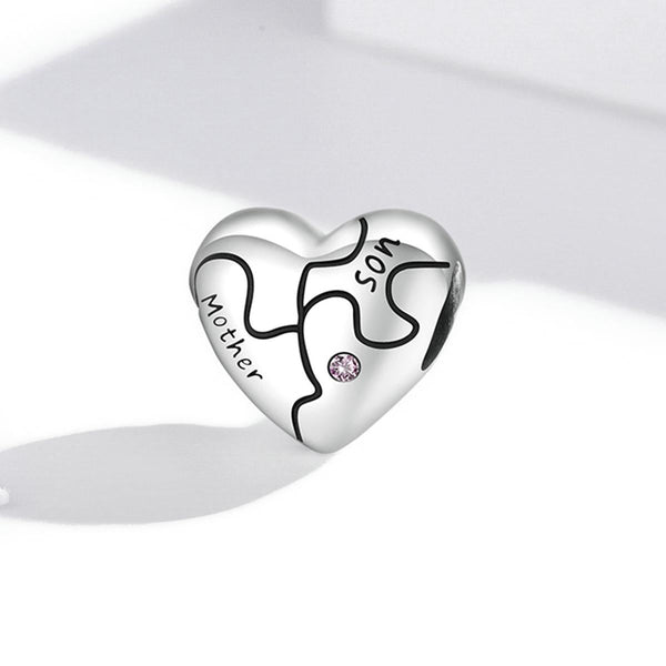 Family Mother Son Heart Sterling Silver CZ Bead Charm Pendant Bracelet Necklace