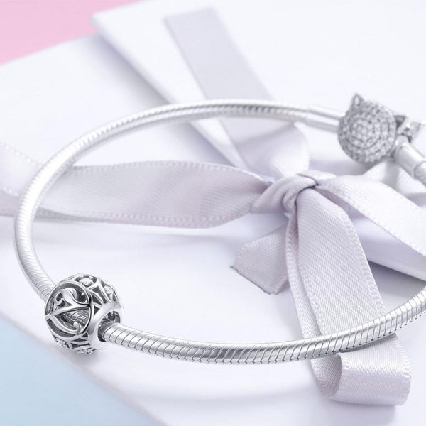 Z Initial Letter Sterling Silver Zircon CZ Bead Charm Bracelet Necklace