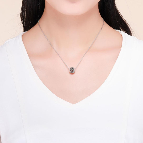 Z Initial Letter Sterling Silver Zircon CZ Bead Charm Bracelet Necklace