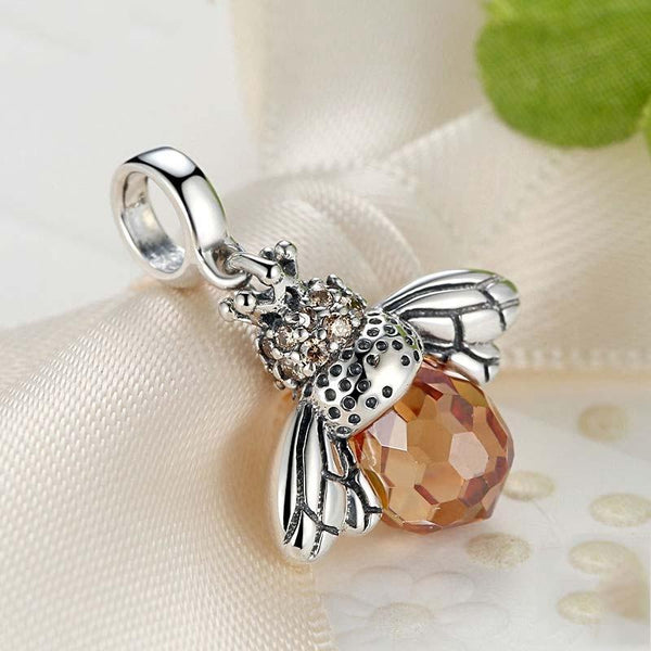 Honeybee Bee Sterling Silver CZ Bead Charm Bracelet Necklace Pendant
