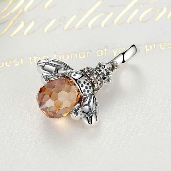 Honeybee Bee Sterling Silver CZ Bead Charm Bracelet Necklace Pendant