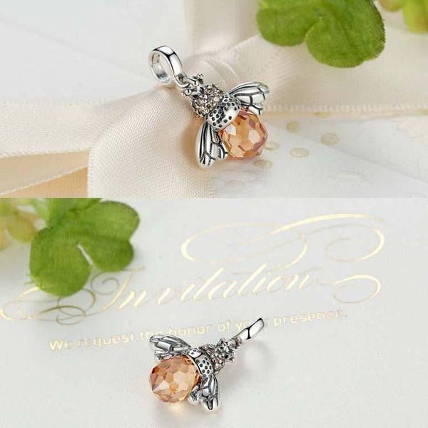Honeybee Bee Sterling Silver CZ Bead Charm Bracelet Necklace Pendant