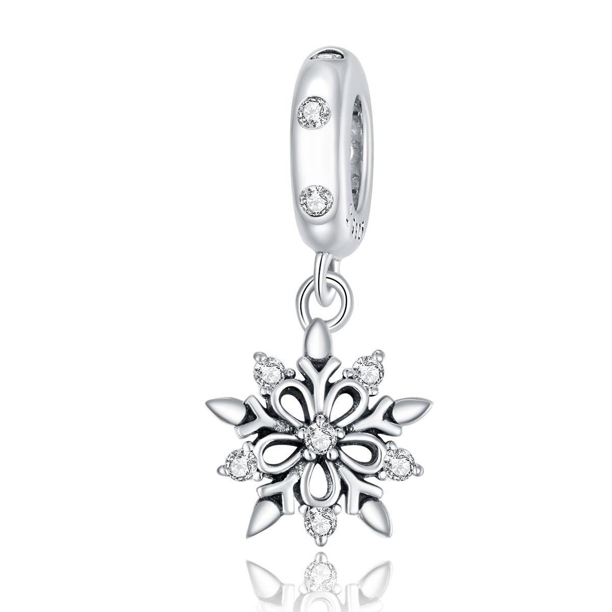 Sparkling Crystal Snowflake Sterling Silver Zircon CZ Bead Charm Bracelet Necklace