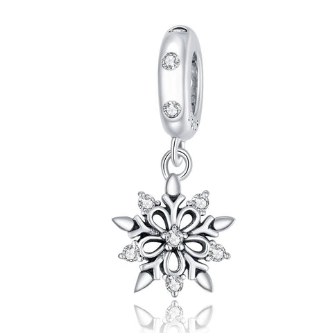 Sparkling Crystal Snowflake Sterling Silver Zircon CZ Bead Charm Bracelet Necklace