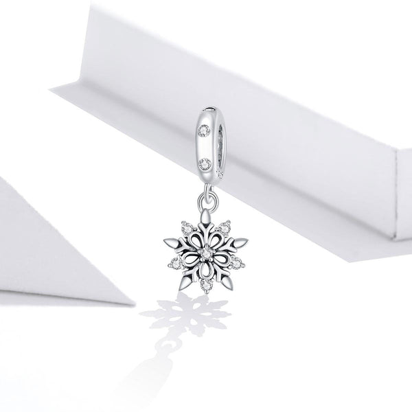 Sparkling Crystal Snowflake Sterling Silver Zircon CZ Bead Charm Bracelet Necklace