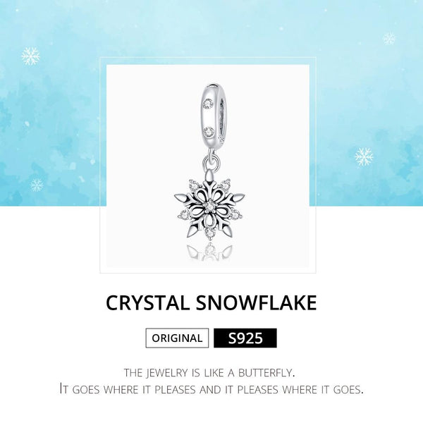 Sparkling Crystal Snowflake Sterling Silver Zircon CZ Bead Charm Bracelet Necklace
