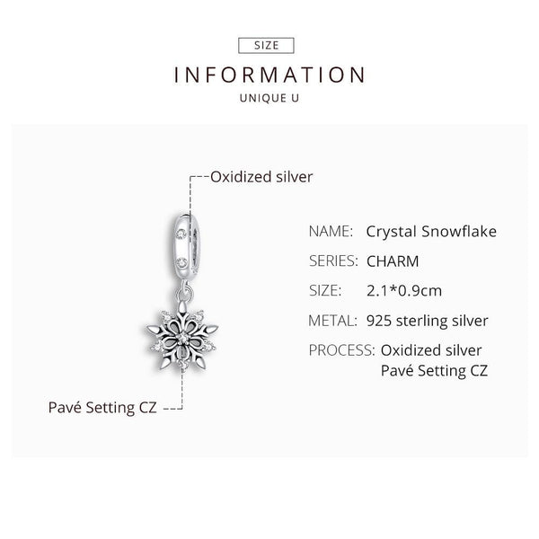 Sparkling Crystal Snowflake Sterling Silver Zircon CZ Bead Charm Bracelet Necklace