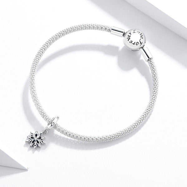 Sparkling Crystal Snowflake Sterling Silver Zircon CZ Bead Charm Bracelet Necklace