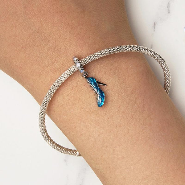 Blue Stiletto Shoe Platinum Plated Sterling Silver Zircon Bead Charm Bracelet Necklace