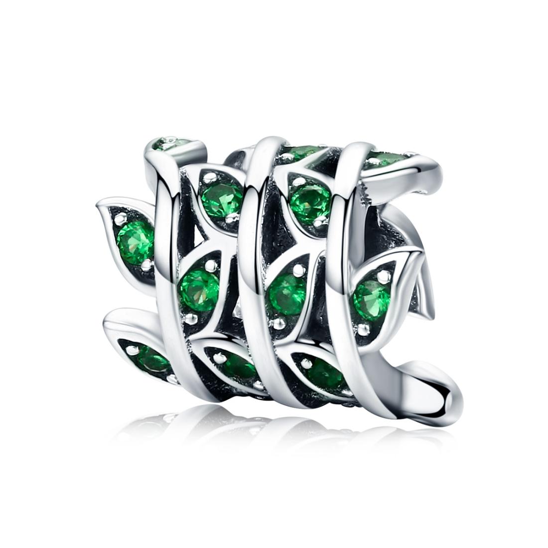 Leaves Sterling Silver Zircon CZ Bead Charm Bracelet Necklace Pendant