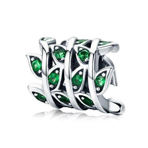 Leaves Sterling Silver Zircon CZ Bead Charm Bracelet Necklace Pendant