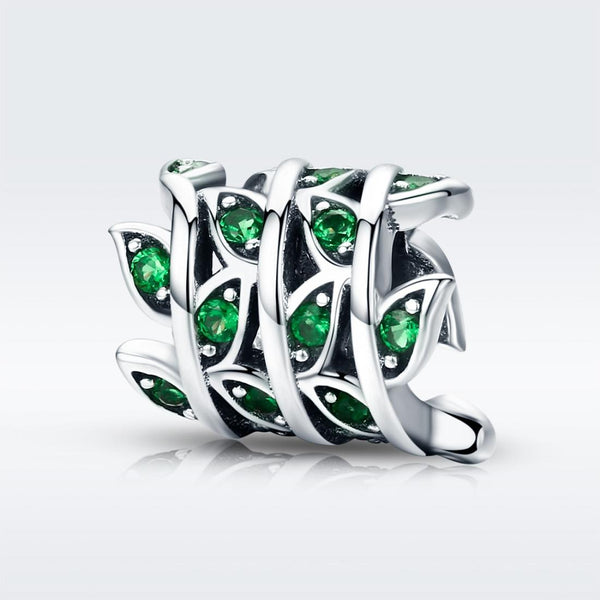Leaves Sterling Silver Zircon CZ Bead Charm Bracelet Necklace Pendant