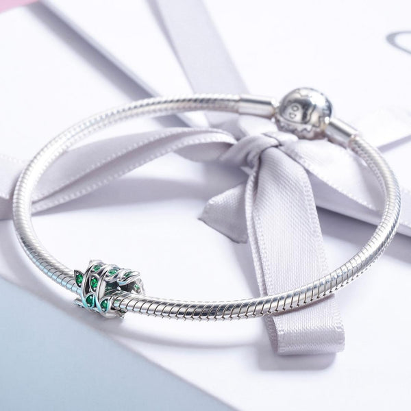 Leaves Sterling Silver Zircon CZ Bead Charm Bracelet Necklace Pendant