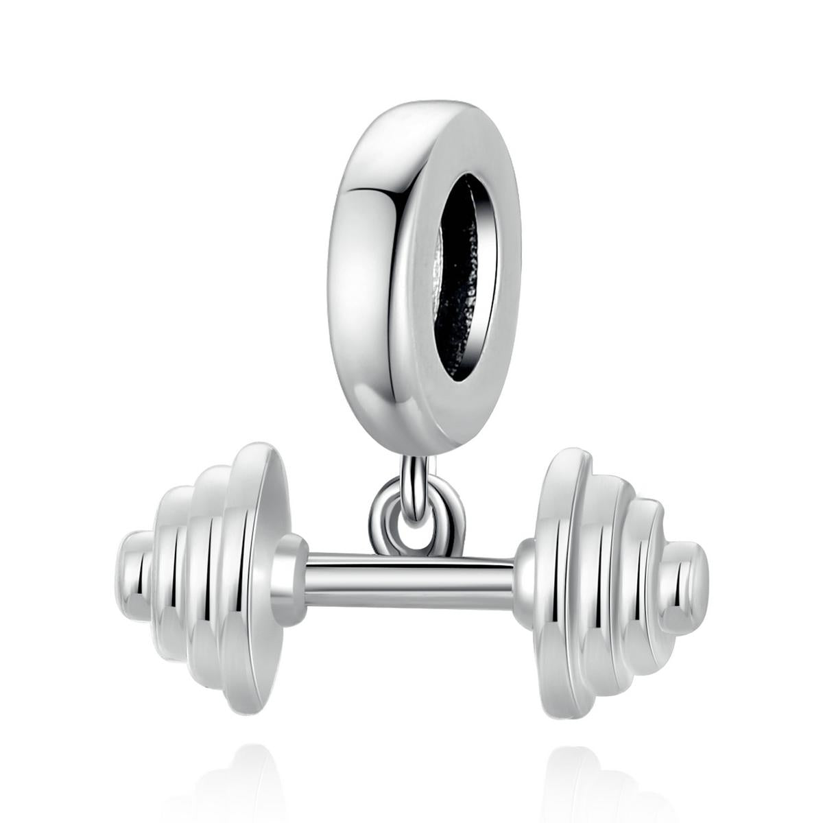 Barbell Weightlifting Sterling Silver Bead Charm Bracelet Necklace