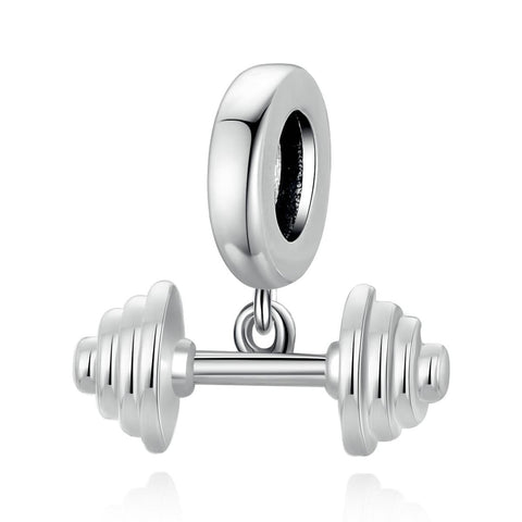 Barbell Weightlifting Sterling Silver Bead Charm Bracelet Necklace