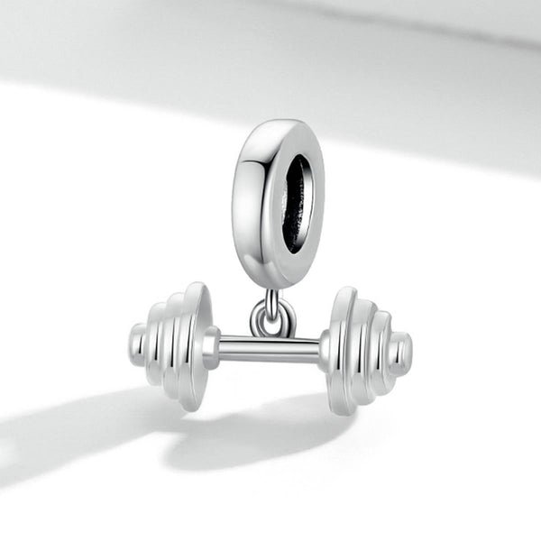 Barbell Weightlifting Sterling Silver Bead Charm Bracelet Necklace