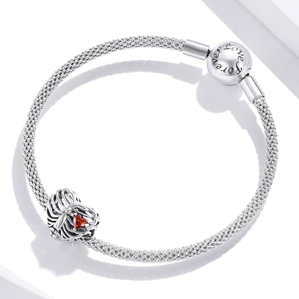 Beating Heart Ribcage Sterling Silver Zircon CZ Bead Charm Bracelet Necklace