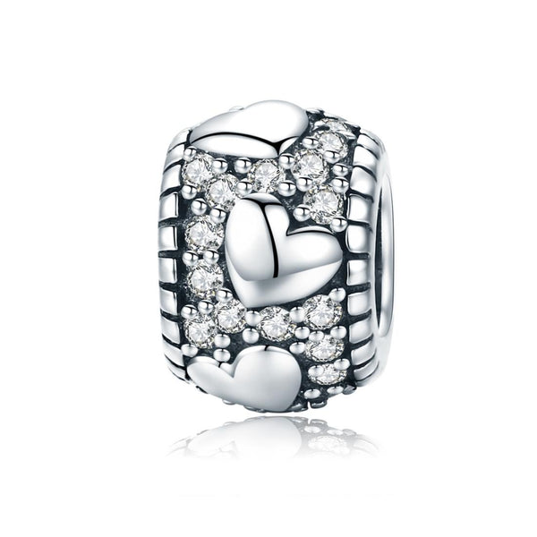 Pave Crystal Hearts Sterling Silver Zircon CZ Spacer Bead Charm Bracelet Necklace
