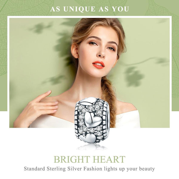 Pave Crystal Hearts Sterling Silver Zircon CZ Spacer Bead Charm Bracelet Necklace
