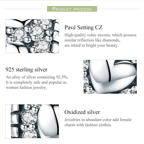 Pave Crystal Hearts Sterling Silver Zircon CZ Spacer Bead Charm Bracelet Necklace