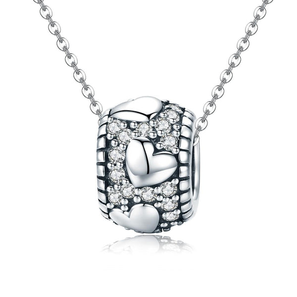 Pave Crystal Hearts Sterling Silver Zircon CZ Spacer Bead Charm Bracelet Necklace