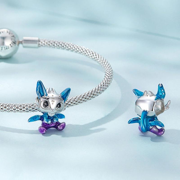 Baby Dragon Enamel Sterling Silver CZ Bead Charm Bracelet Necklace Pendant
