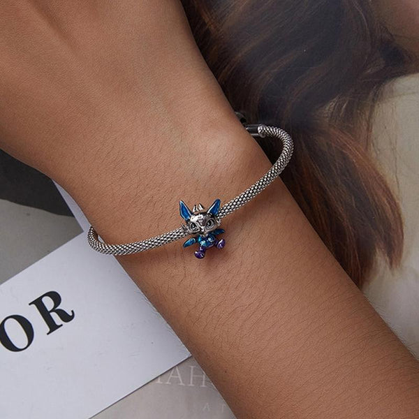 Baby Dragon Enamel Sterling Silver CZ Bead Charm Bracelet Necklace Pendant