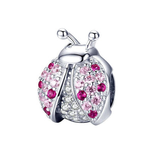 Ladybird Platinum Plated Sterling Silver Zircon CZ Bead Charm Bracelet Necklace