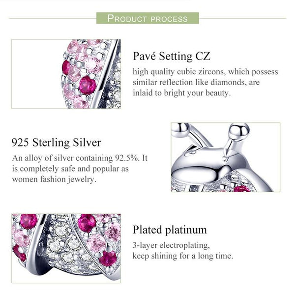 Ladybird Platinum Plated Sterling Silver Zircon CZ Bead Charm Bracelet Necklace