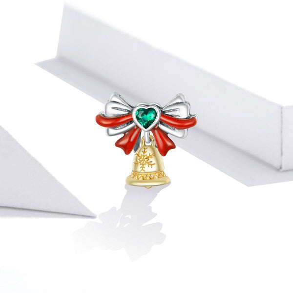 Christmas Bell Enamel Sterling Silver CZ Bead Charm Pendant Bracelet Necklace
