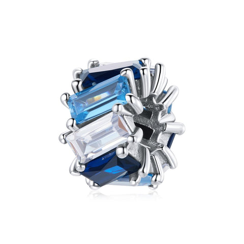 Clear Blue Square Cut CZ Sterling Silver Spacer Bead Charm Bracelet Necklace