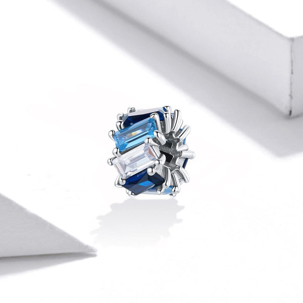 Clear Blue Square Cut CZ Sterling Silver Spacer Bead Charm Bracelet Necklace