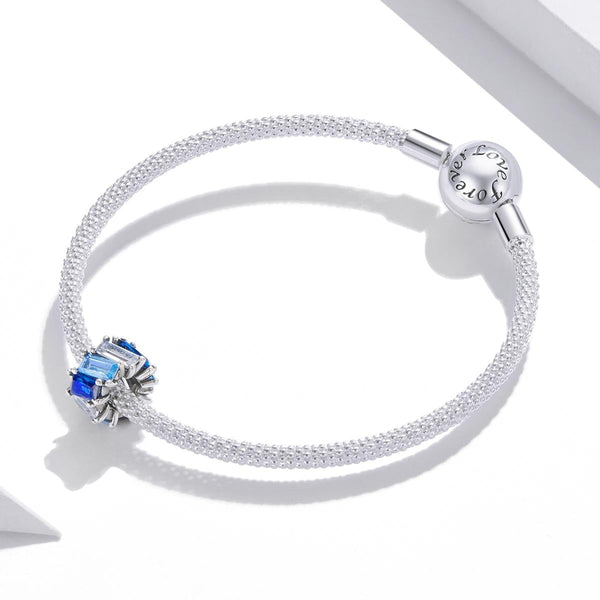 Clear Blue Square Cut CZ Sterling Silver Spacer Bead Charm Bracelet Necklace