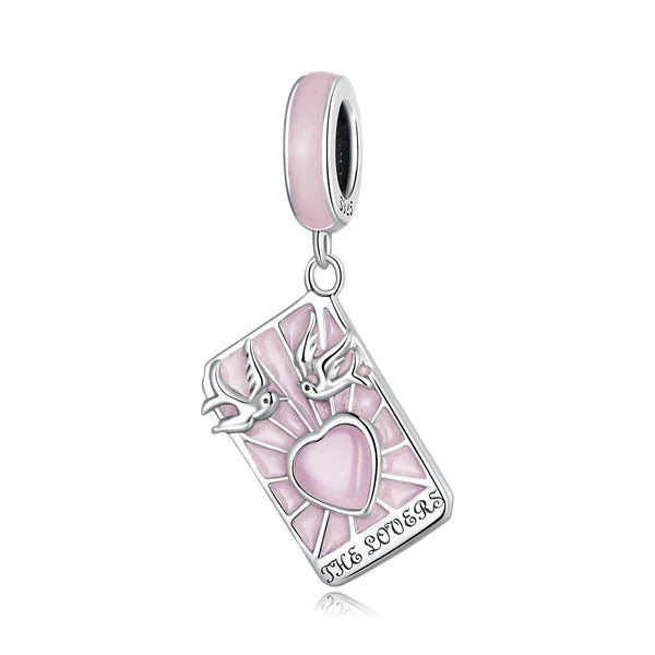 Lovers Tarot Card Enamel Sterling Silver Bead Charm Bracelet Necklace