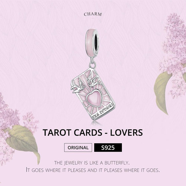Lovers Tarot Card Enamel Sterling Silver Bead Charm Bracelet Necklace