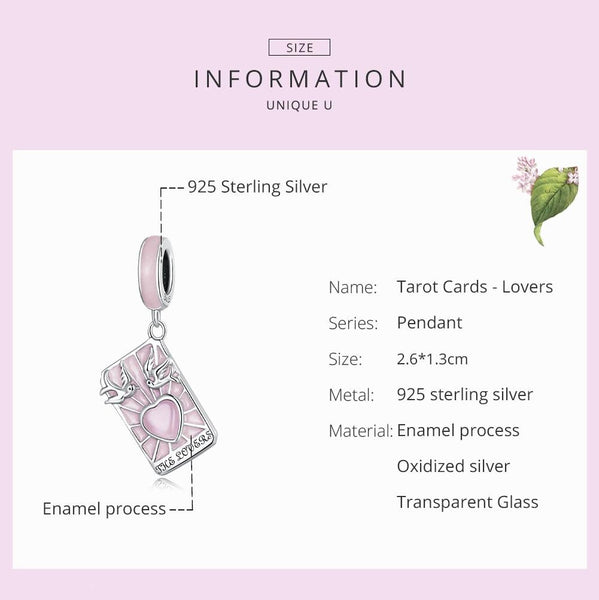Lovers Tarot Card Enamel Sterling Silver Bead Charm Bracelet Necklace