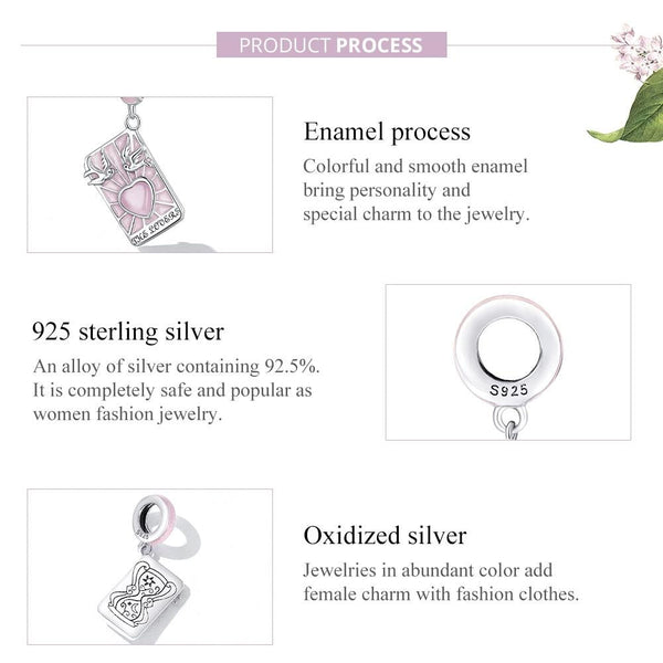 Lovers Tarot Card Enamel Sterling Silver Bead Charm Bracelet Necklace