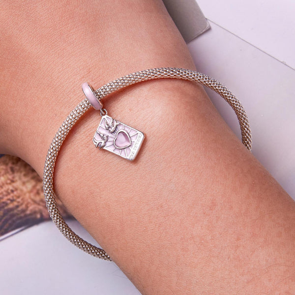 Lovers Tarot Card Enamel Sterling Silver Bead Charm Bracelet Necklace