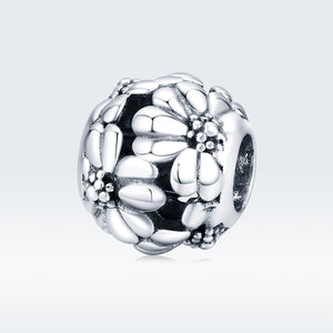 Daisies Sterling Silver Spacer Bead Charm Pendant Bracelet Necklace