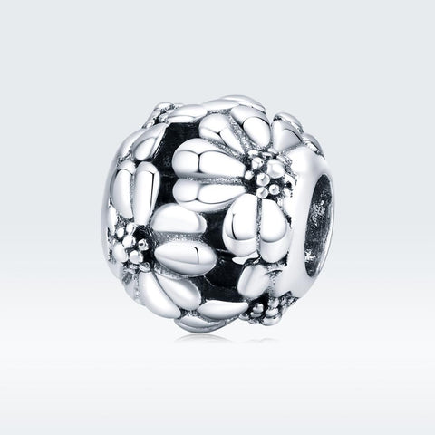 Daisies Sterling Silver Spacer Bead Charm Pendant Bracelet Necklace