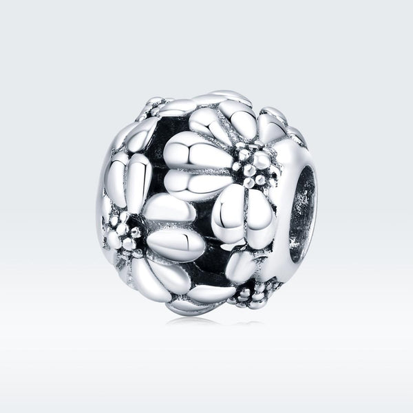 Daisies Sterling Silver Spacer Bead Charm Pendant Bracelet Necklace