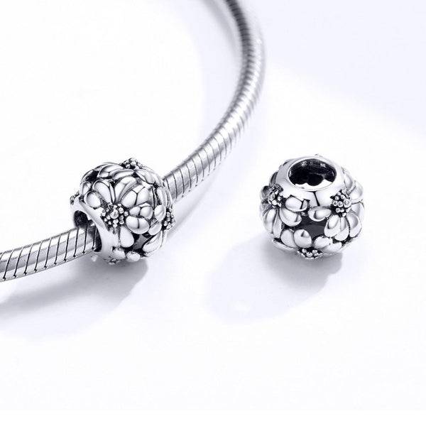 Daisies Sterling Silver Spacer Bead Charm Pendant Bracelet Necklace