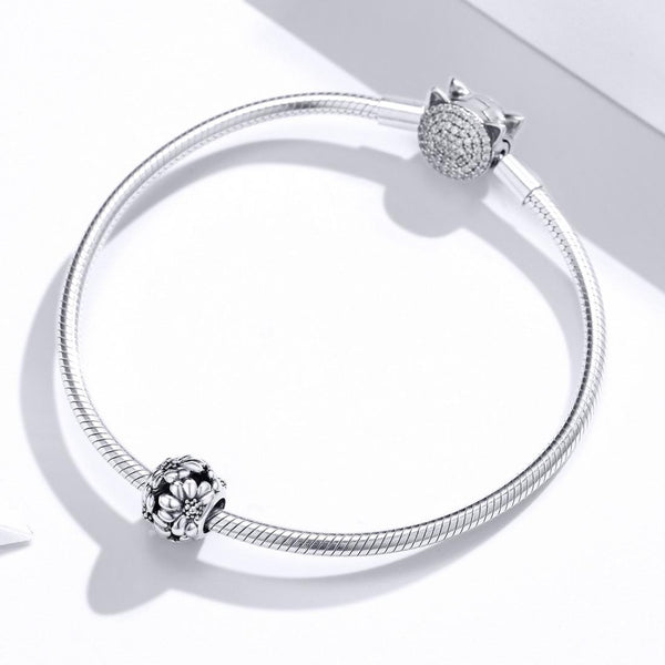 Daisies Sterling Silver Spacer Bead Charm Pendant Bracelet Necklace