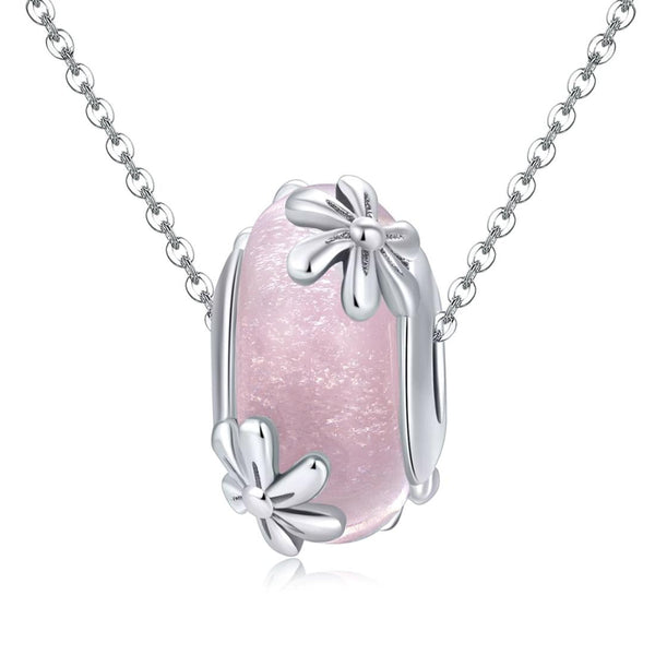 Flowers Floral Pink Glass Sterling Silver Spacer Bead Charm Bracelet Necklace