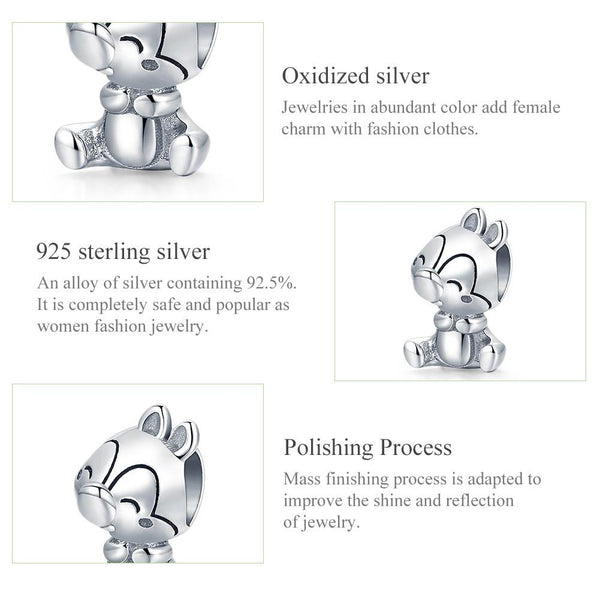 Squirrel Sterling Silver Bead Charm Pendant Bracelet Necklace