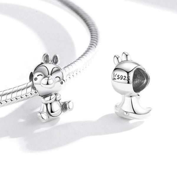 Squirrel Sterling Silver Bead Charm Pendant Bracelet Necklace