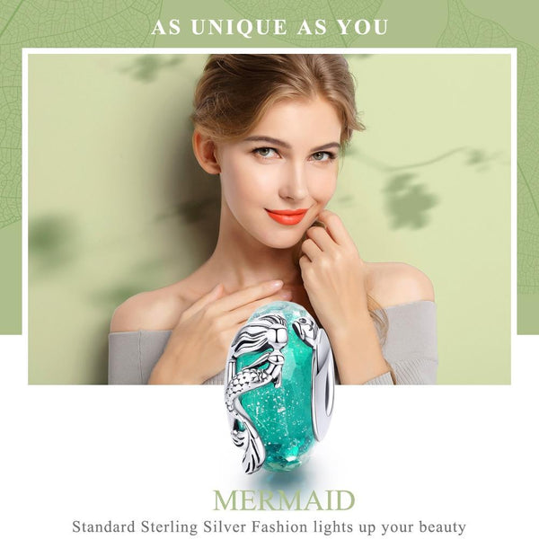 Mermaid Green Glass Sterling Silver Spacer Bead Charm Bracelet Necklace