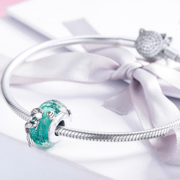 Mermaid Green Glass Sterling Silver Spacer Bead Charm Bracelet Necklace